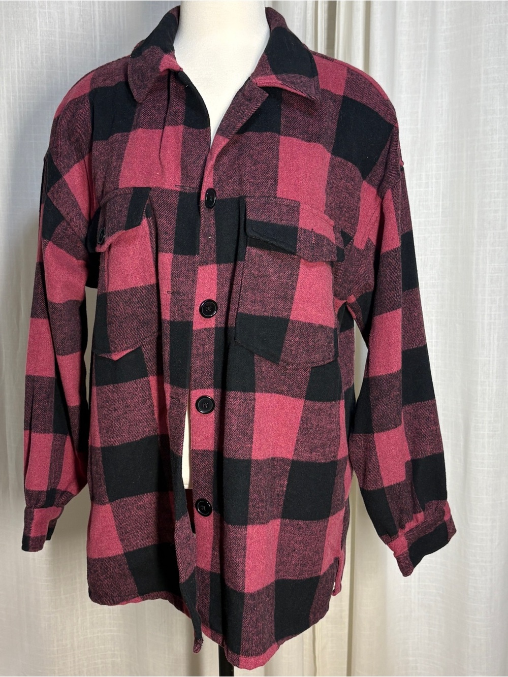Soft Raspberry Sherbet Plaid Boxy Shacket - Picture 6 of 8